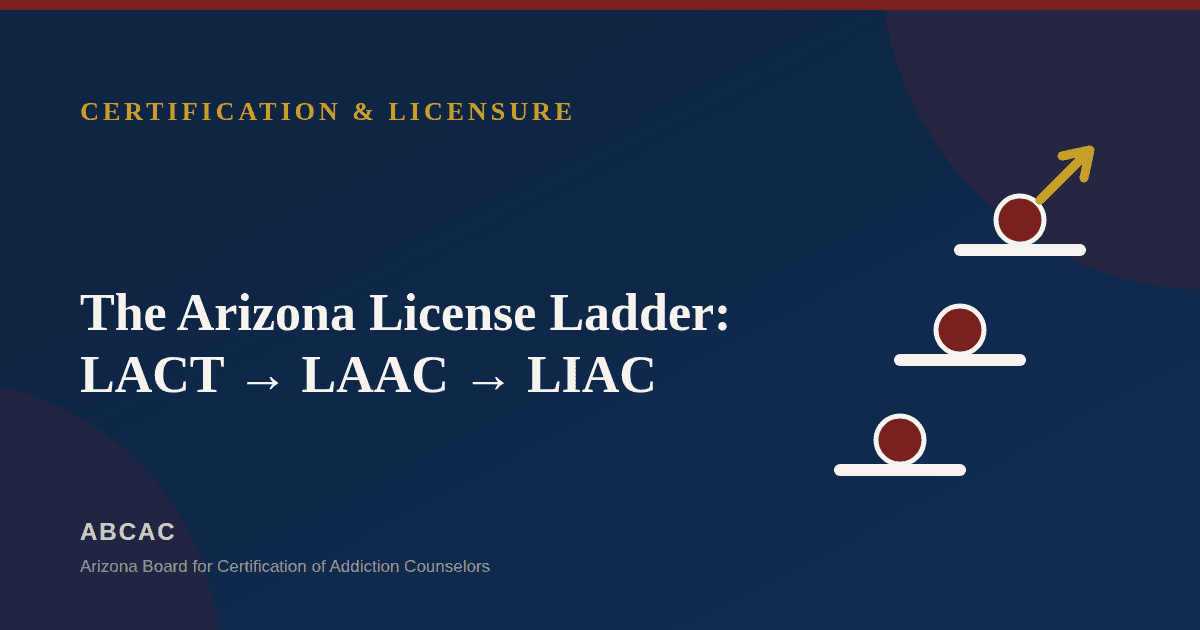 Three-step staircase illustrating the Arizona addiction counselor license tiers